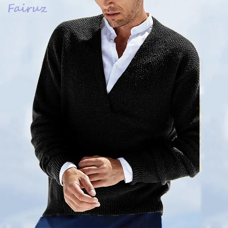 

Fall Winter European And American Men's Pullover Solid Color Long-sleeved V-neck Knitted Men's Sweater Sweater 2021 Pull Homme