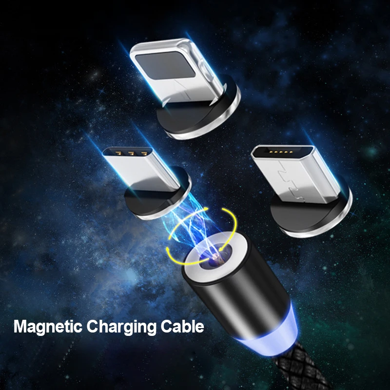 Магнитный USB 3 в 1 кабель PHOMAX для iPhone Xs 8 Type C и Micro нейлоновой оплетке Samsung Xiaomi Huawei