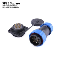sp28 ip68 square flange cable waterproof aviation connector 23456791012141619222426 pin electric power plug socket