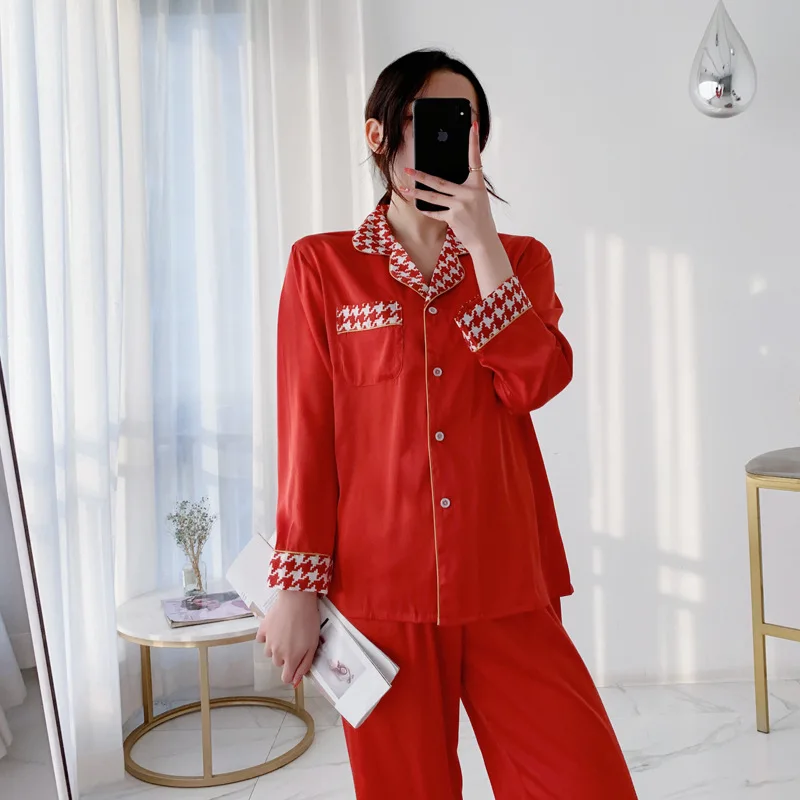 Long Sleeve Pajamas Autumn Trousers Suit Fashion Pyjama Set Large Size Nightwear Home Service House Nightdress Costume Outfit