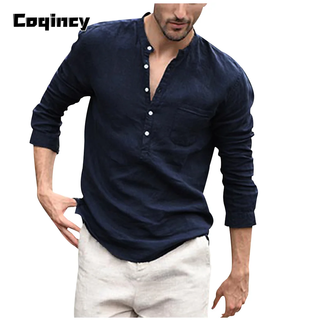 

Blusa Men Pure Color Shirt Casual Button Linen Solid Long Sleeve Retro Shirts Tops Blouse Shirt Men Clothes Camisas Masculina