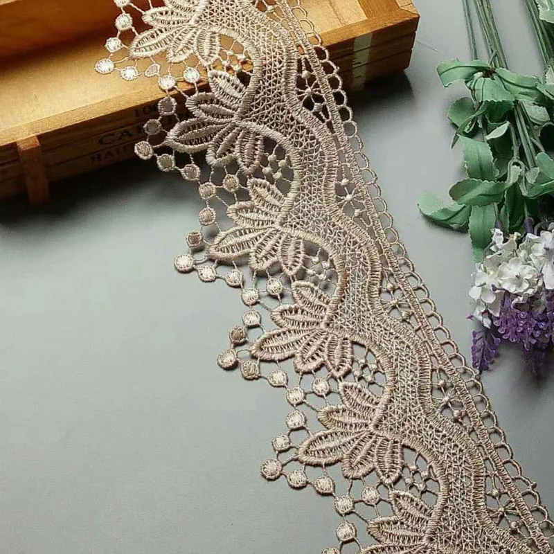 3 ярд коричневый полиэстер цветок ручной работы вышитая ткань аппликация с