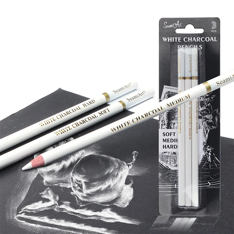 

New 3pcs White Sketch Charcoal Pencils for Sketching Painting Drawing Standard Highlight Carbon Pens Art Craft School Tools