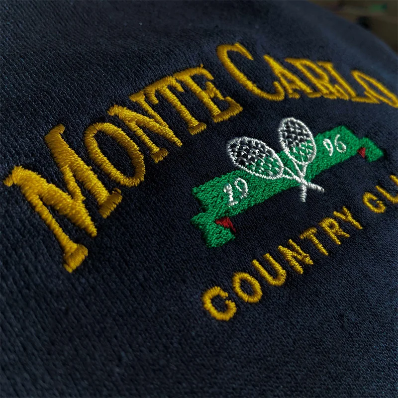Monte Carlo Country Clubs Letters Embroidery Printing Vintage Sweatshirts Unisex Crewneck Loose Thick Fleece Autumn Pullover