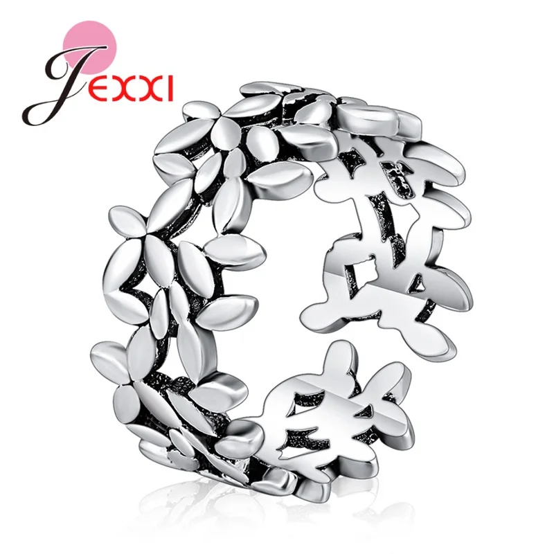 

New Arrival Women Girls Trendy 925 Silver Needle Rings Small Leaf Open Ring Romantic Trendy Plant Fashion Accessories