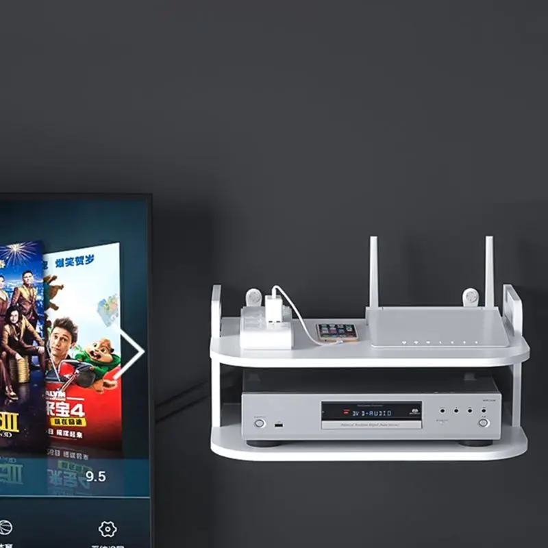 

T21B Telephone Storage Rack TV Set-Top Shelf Wifi Router Box Holder Living Room Wall Free Punching Storage Rack