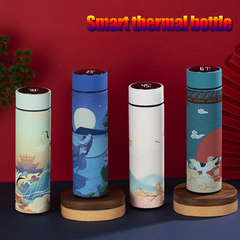 

Умная термобутылка в китайском стиле 304, бутылка для воды из нержавеющей стали 500 мл, термостойкая кружка для сохранения тепла, подарок для м...