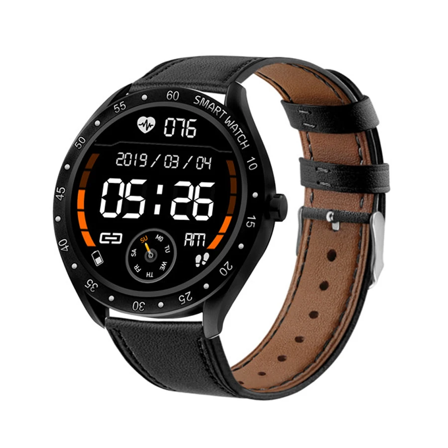 leather black Ravi F13 водонепроницаемые Смарт-часы из нержавеющей стали для мужчин спортивные пульсометр расстояние шагов калории Отслеживающие умные часы Полный сенсорный экран - Цвет: leather black