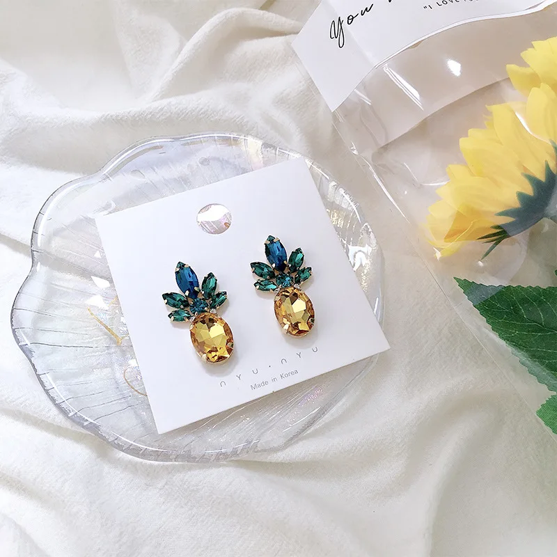 Милые серьги-гвоздики в форме ананаса с кристаллами для женщин Модная бижутерия
