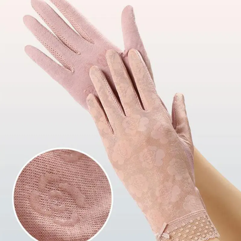 

Fashion Sexy Lace Breathable Gloves Summer Sunscreen Ladies Anti-UV Driving Anti-Skid Cycling Lace Ice Silk Thin Gloves