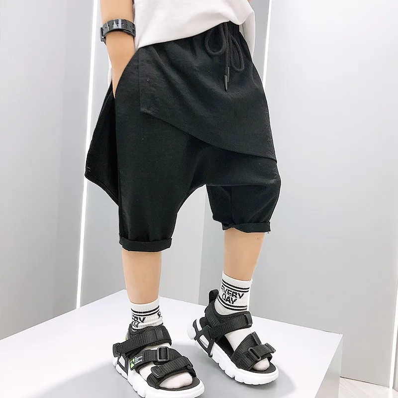

Japan Dark Black Cotton Low Crotch Casual Pant Male Loose Harem Trousers Streetwear Hip Hop Wide Leg Pant boys