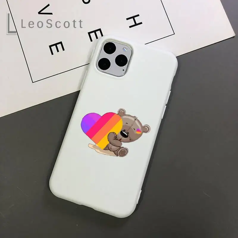 

Likee Funny cat bear love heart cute Phone Case Candy Color for iPhone 11 12 mini pro XS MAX 8 7 6 6S Plus X 5S SE 2020 XR