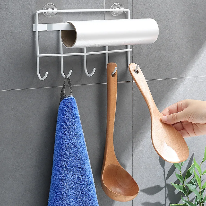 

Multifunction Iron Punch-Free Kitchenware Hooks Towel Roll Paper Self Adhesive Hanging Rack for Kitchen Bathroom Storage Hook
