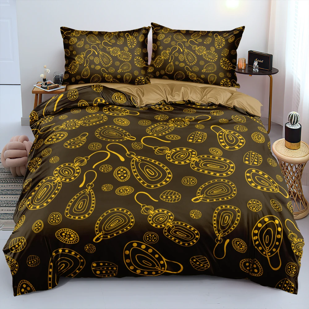 

Elegant Pattern Duvet Cover Pillow Shams Twin Full Queen King Sizes Soft And Comfortable Gold Earrings Bed Sets Home Textiles