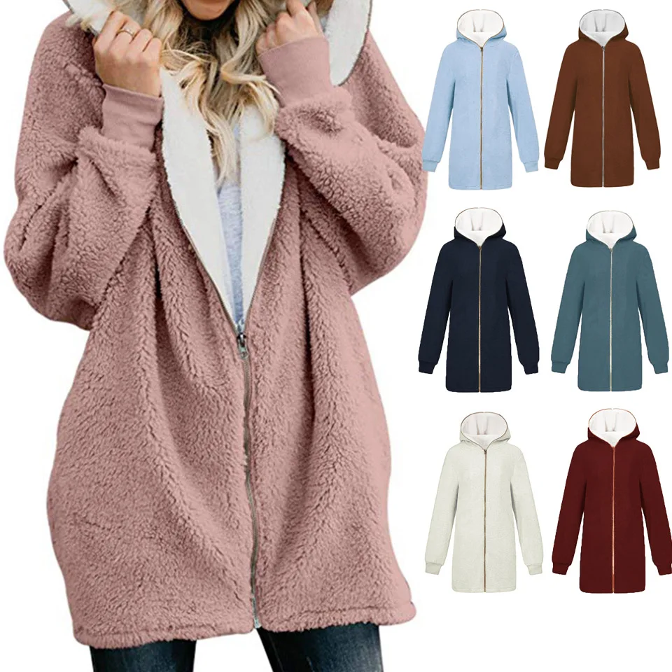 Плюшевая Толстовка пушистая туника с длинными рукавами Poleron Mujer 2019 теплый