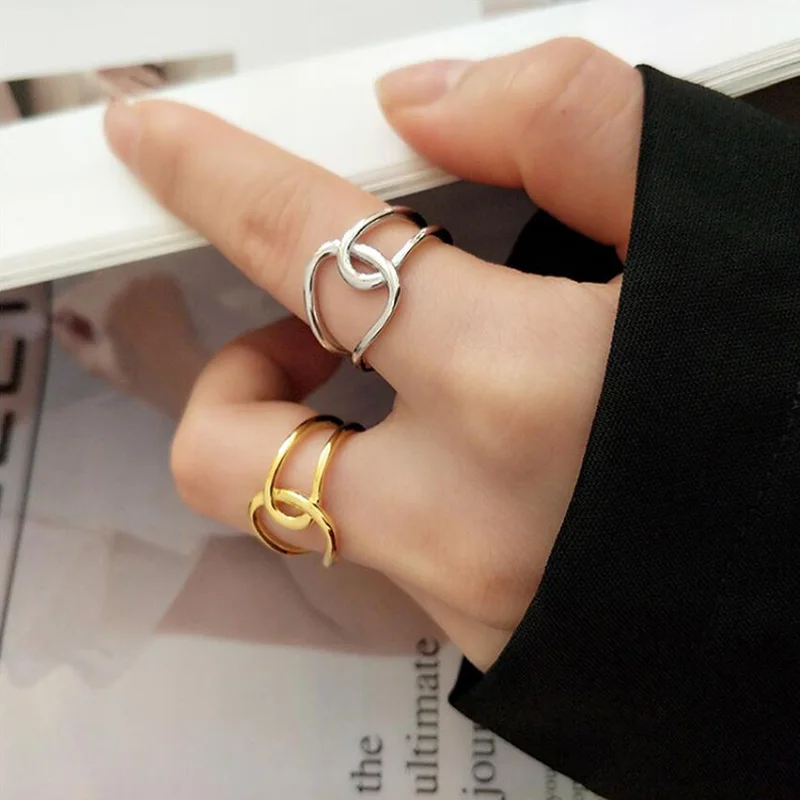 

925 Sterling Silver Gold Color Rings Geometric Cross Twist Minimalist Ring Adjustable Trendy Jewelry for Women Couple Party Gift