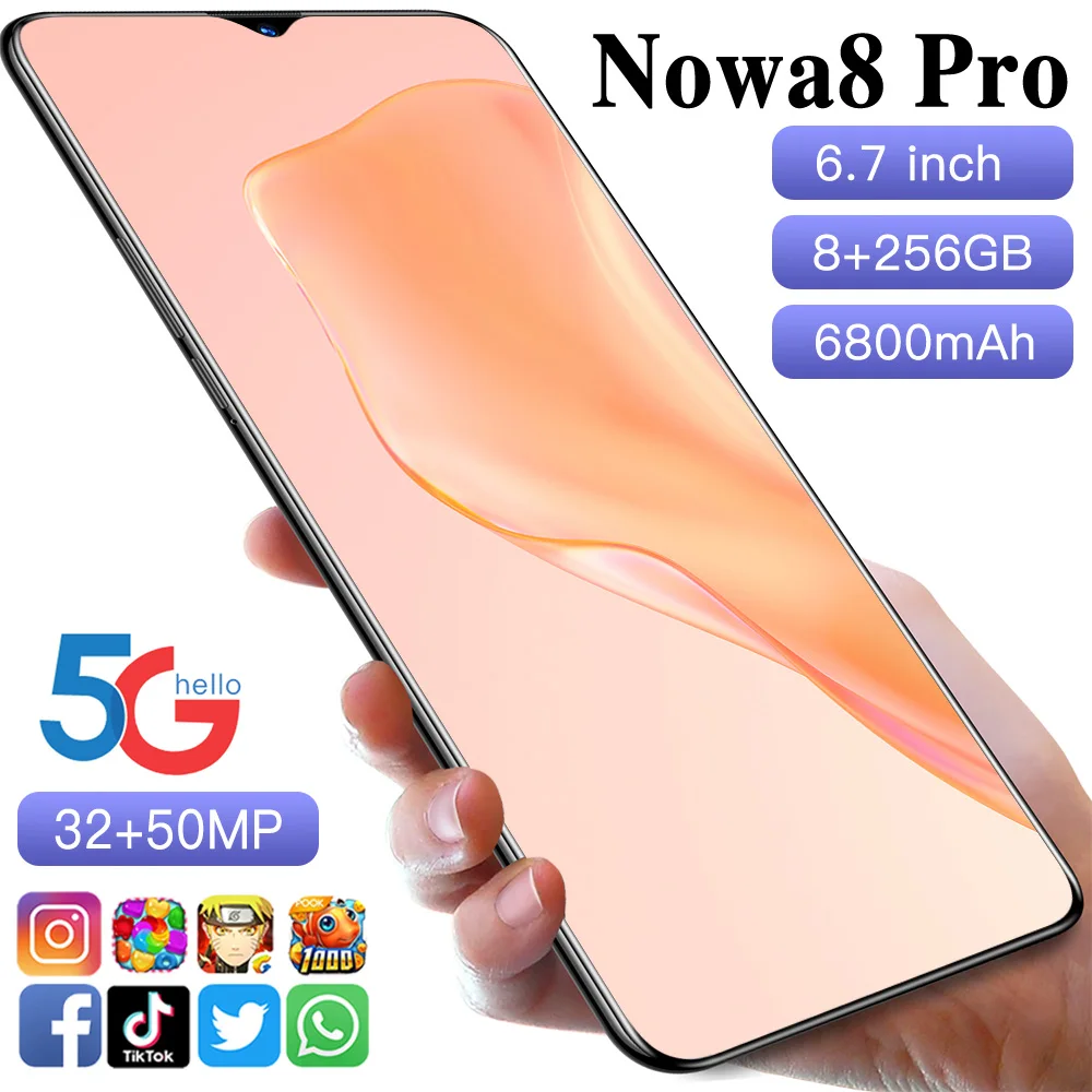 

New Arrival Nowa8 Pro 6.7 Inch 8+256GB 32+50MP 6800mAh Face Unlock Smartphones Deca Core Dual SIM+SD Andriod 11 Celular MTK6889