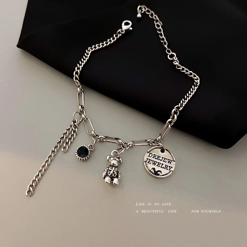 

2021 Korean Trendy Bear Round Letter Irregular Bracelet Retro Tassel Bracelet Jewelry For Women Wedding Gift Dropshipping