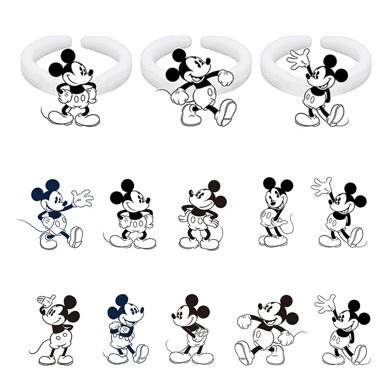 

Disney Mickey Stick Figure Style Funny Cartoon Animation Pattern Acrylic Ring Creative Design Epoxy Resin Ring For Friends