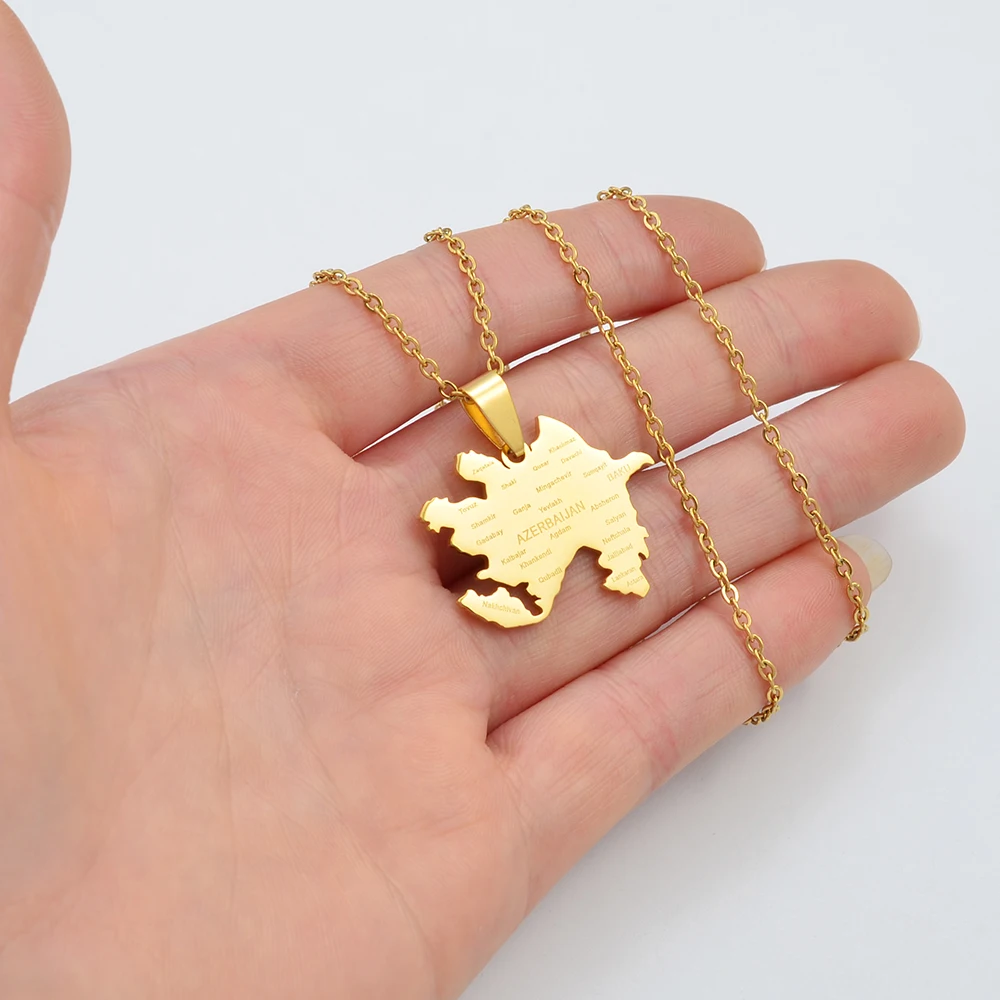 Anniyo Azerbaijan Map City Name Pendant Necklaces Azerbaycan of Maps Jewelry Gifts #270021 |