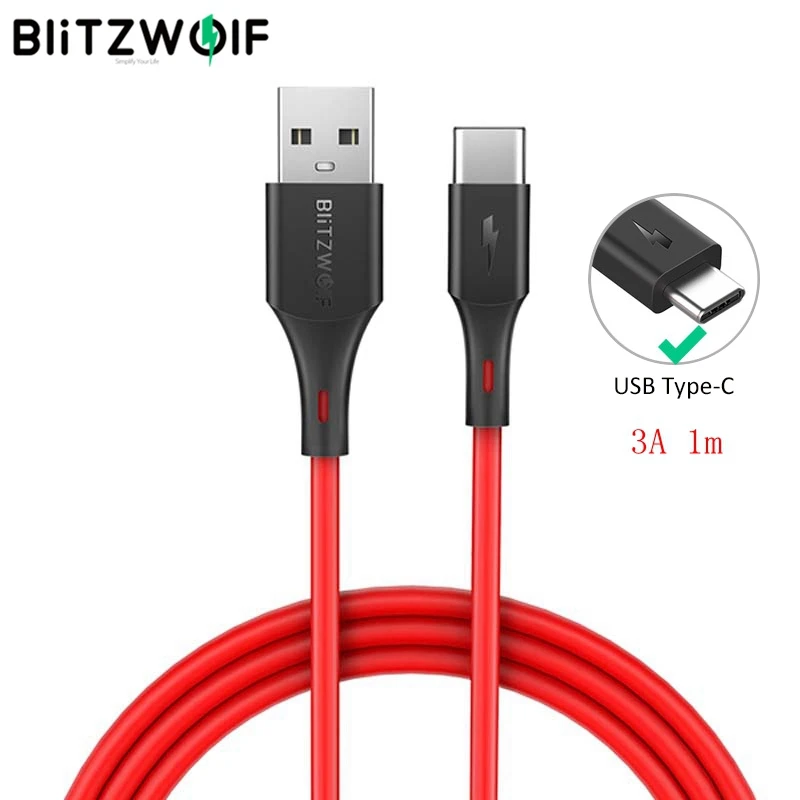 Кабель для зарядки и передачи данных BlitzWolf 2 в 1 3 А USB Type-C фута/0 9 м зарядное
