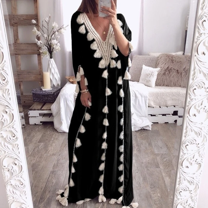 Женский Арабский исламский Дубай Кафтан с рукавом до локтя сексуальный глубокий