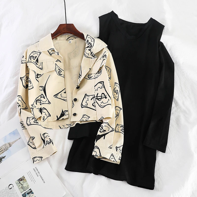 2019 Новая модная женская короткая куртка демисезонная + платье костюм из двух