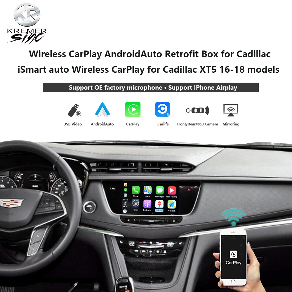 Беспроводной Модернизированный бокс CarPlay на базе Android для Cadillac iSmart auto XT5 16 18 модель