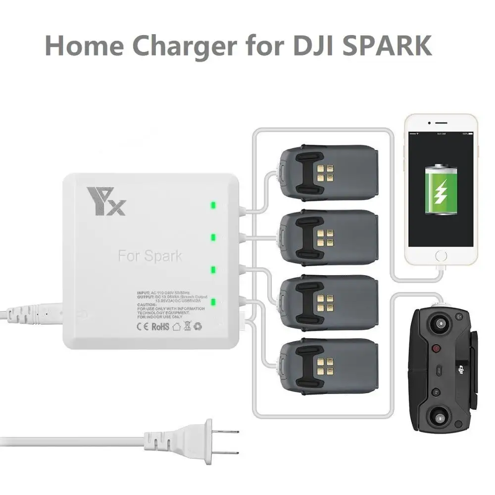 Зарядное устройство для DJI Spark 6 в 1 быстрой зарядки аккумуляторов с 2 USB портами