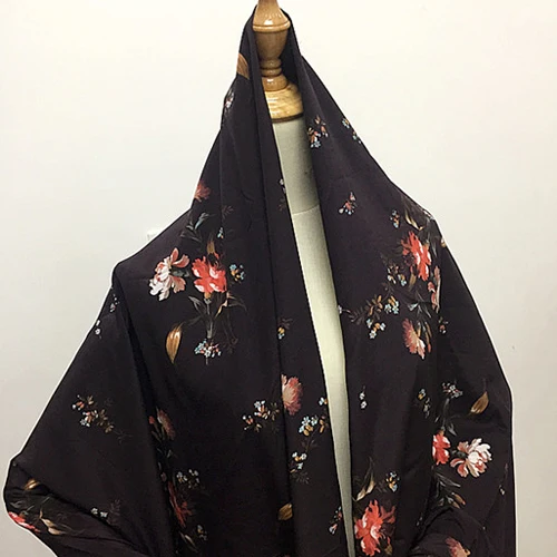 Чистый шелк крепдешин ткань благородный цветочный принт на черном фоне SCDC959 | Дом