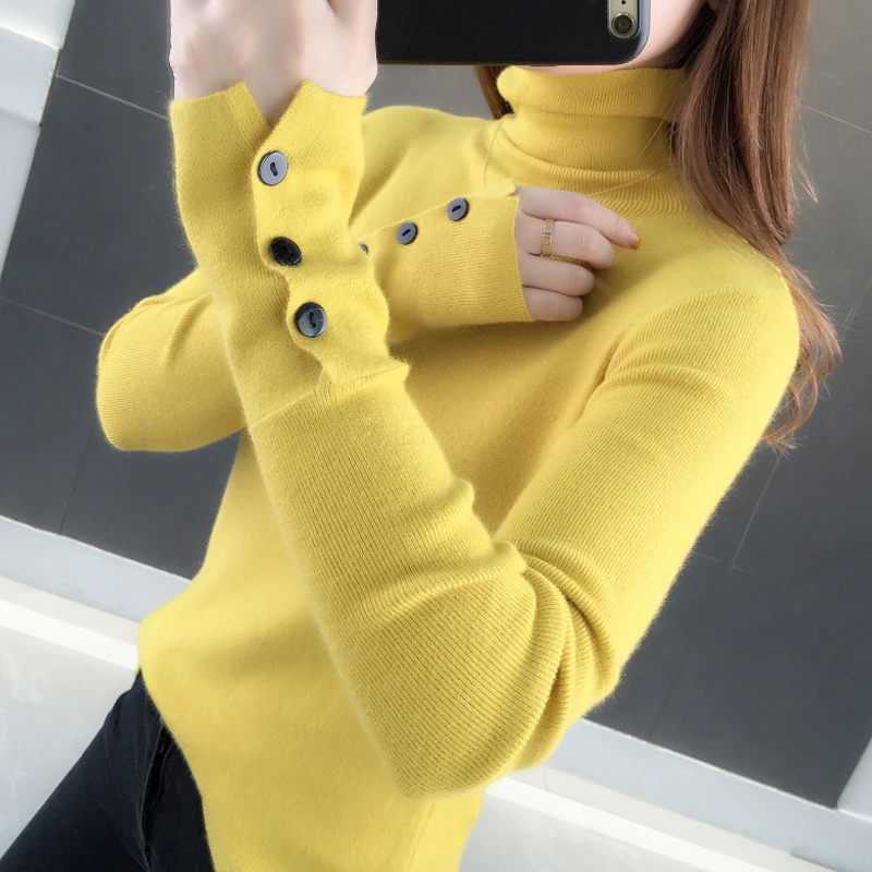 2019 корейский свитер зимний водолазка женская одежда мягкий теплый на пуговицах