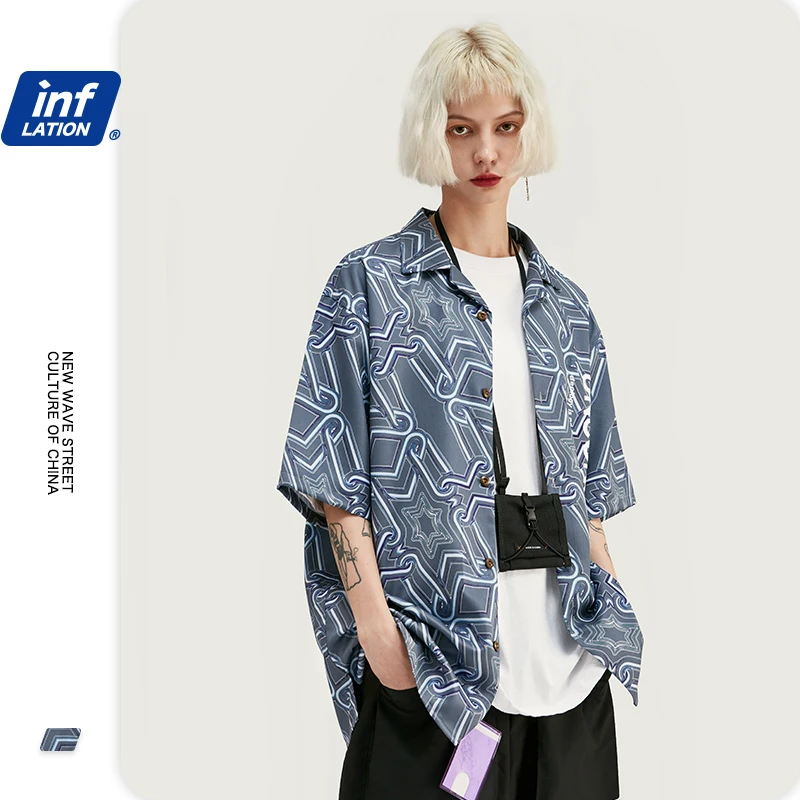 Мужская гавайская рубашка с короткими рукавами INFLATION уличная цифровой печатью