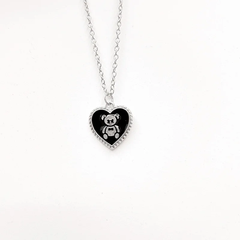 Kpop Fashion Chain Black Heart Cartoon Pendant Necklace For Women 2022 Couple Party Jewelry |
