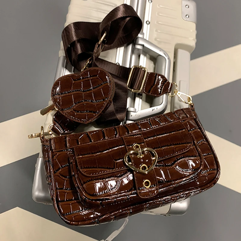 

Alligator Pattern Small Shoulder Bags For Women PU Leather Retro Crossbody Bags Fashion Handbag Ladies With Coin Heart Purses