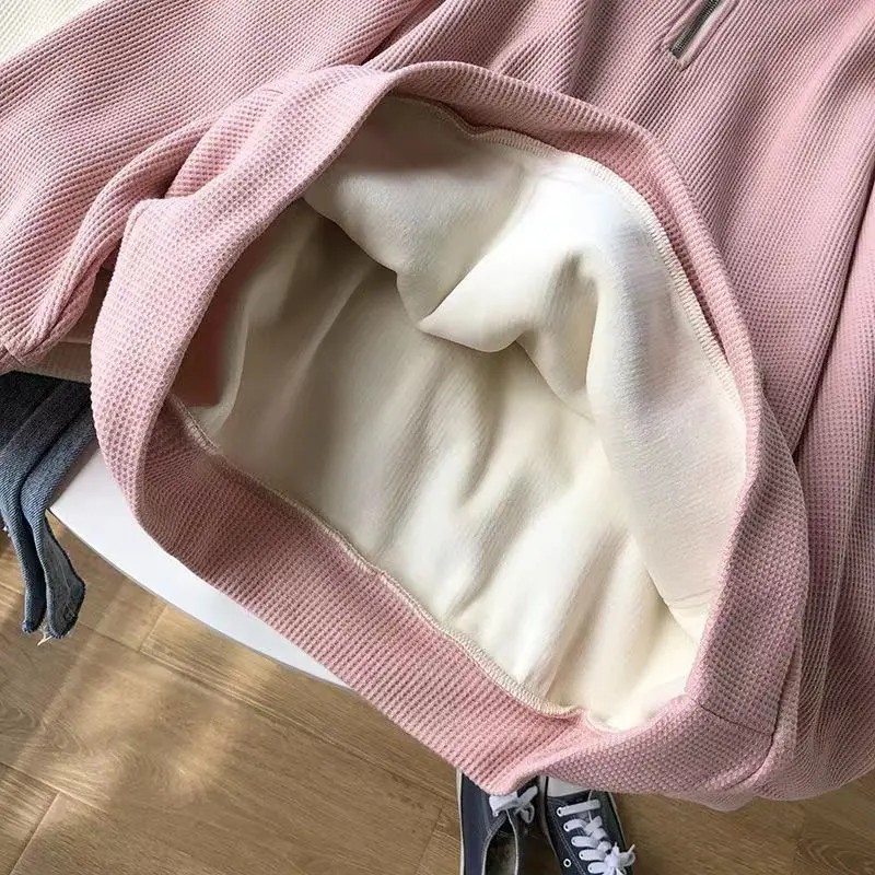 

Sweatshirt Women Autumn winter plus velvet thickened stand collar zipper pullover loose coats Korean fashion casual woman