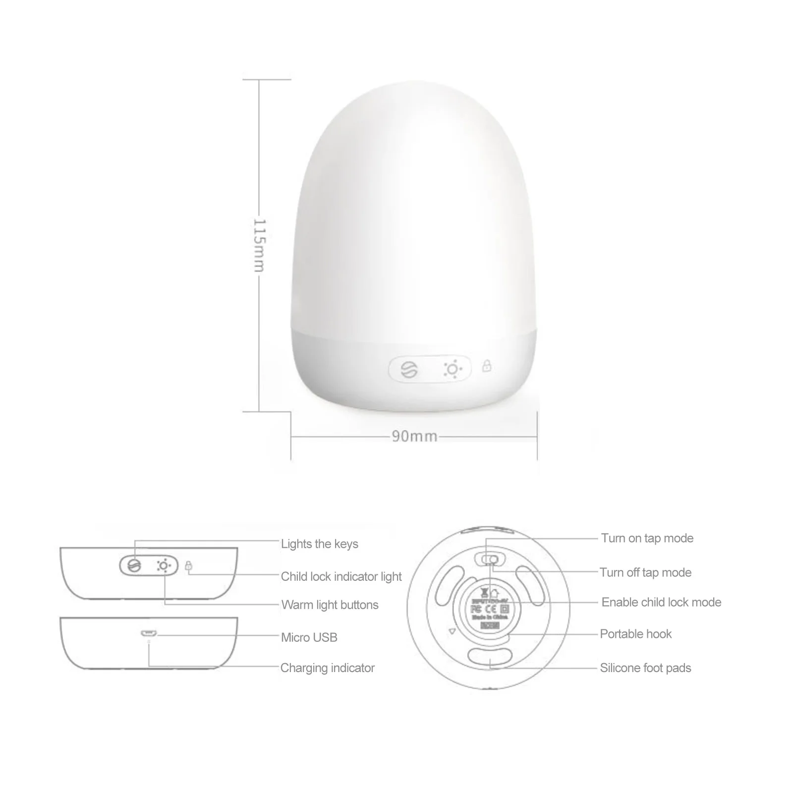 

LED Plastic Touching Sensor Lamp Round Pat Lamp Cute 7 Light Colors and Warm Light Portable Rechargeable Night Lamp