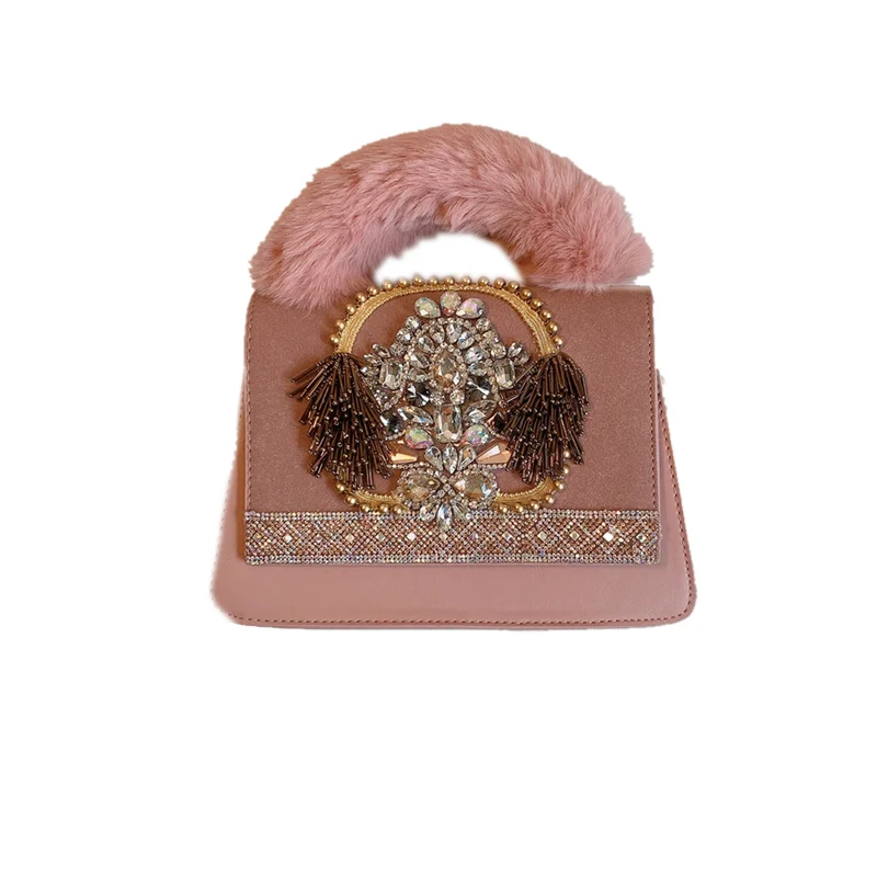 

Винтажные замшевые сумки со стразами, Женская зимняя меховая мини-сумка 2020, модные роскошные вечерние Наплечные сумки с кристаллами для дам