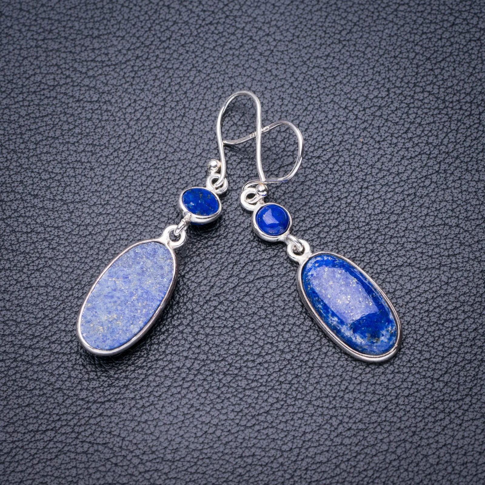 

StarGems Natural Lapiz Lazuli Handmade 925 Sterling Silver Earrings 1.75" E5317