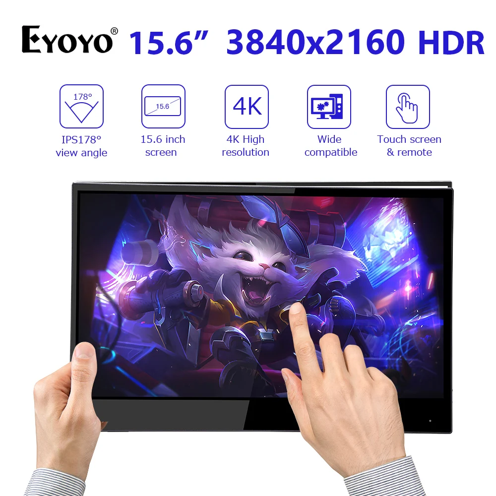 Портативный Сенсорный игровой монитор Eyoyo EM15E 4K 3840X2160 для ПК ноутбука UHD HDMI IPS 15 6