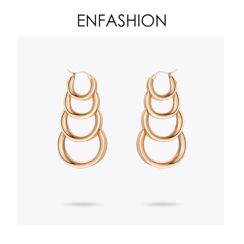 ENFASHION, Многослойные Круглые Серьги-капли для женщин, золотой цвет, длинные висячие серьги с кисточками, модные ювелирные изделия, серьги E1073 - Окраска металла: Rose gold color