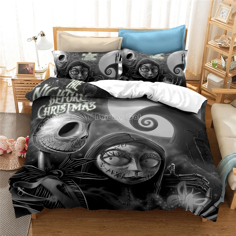 New Nightmare Before Christmas Bedding Set 3d Cartoon Children Cotton Duvet Cover Pillowcase Twin Full Queen King Bed Linens | Дом и сад