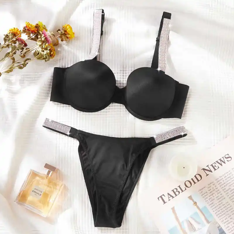 

2021 Sexy Solid Color Bikini Women Swimwear Luxury rhinestones Swimsuit Female Bathing Suit Push Up Bikini Set Beachwear