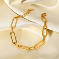 exquisite stainless steel rectangle chain bracelet 18k gold pvd plating handmade cut out link chain bangles bracelets women