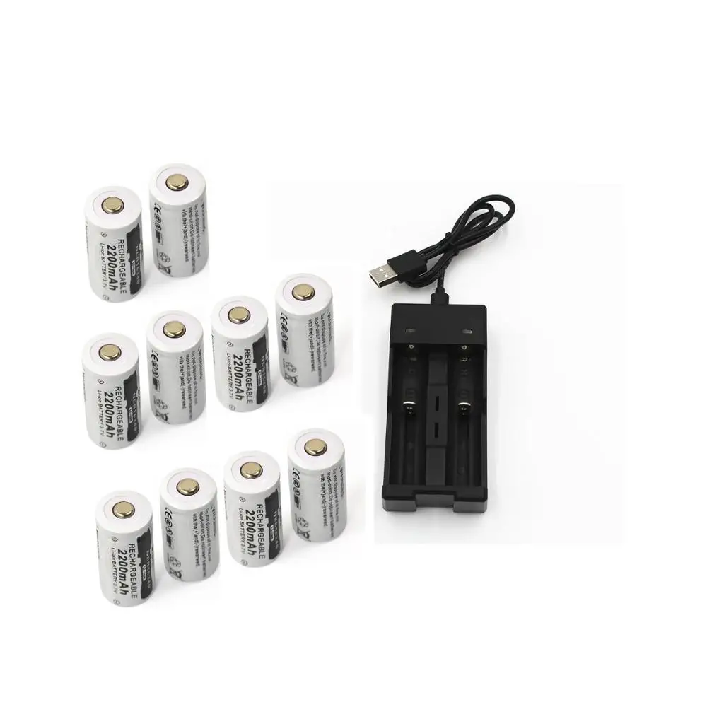 10 шт. ICR16340 CR123A 123A CR17345 17345 2200 мАч 3 7 в литий-ионный аккумулятор + 1 18650 16340 зарядное