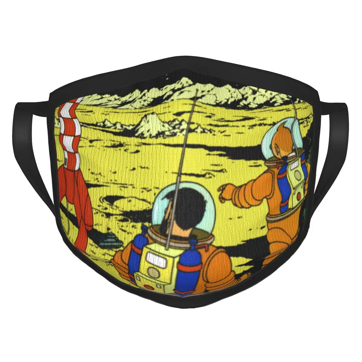 

Adventures Of Tintin On The Moon Face Mask Reusable Washable Breathable Black Border Scarf Cold Proof for Adult unisex unique