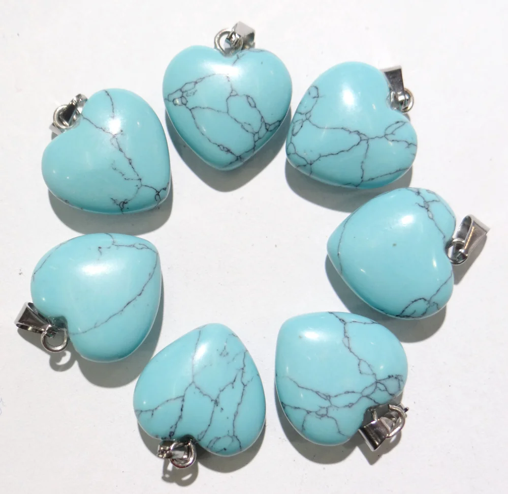 

natural stone aventurine Turquoises Quartz crystal tiger eye heart pendant for diy jewelry making Necklace Accessories50PCS A12