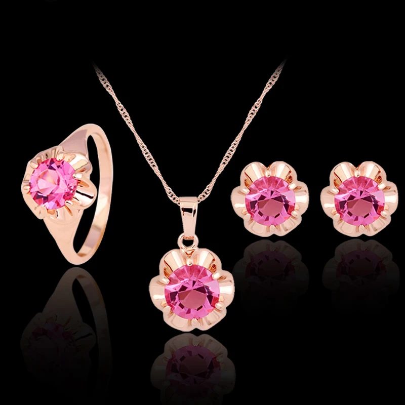 Женский комплект украшений из 3 предметов ромбовидное кольцо с розовым цветком и