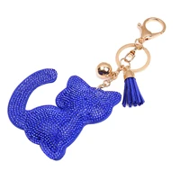 cat keychain leather rhinestone cute car key chain charms ring cover holder trinket chaveiro llaveros mujer hombre sleutelhanger