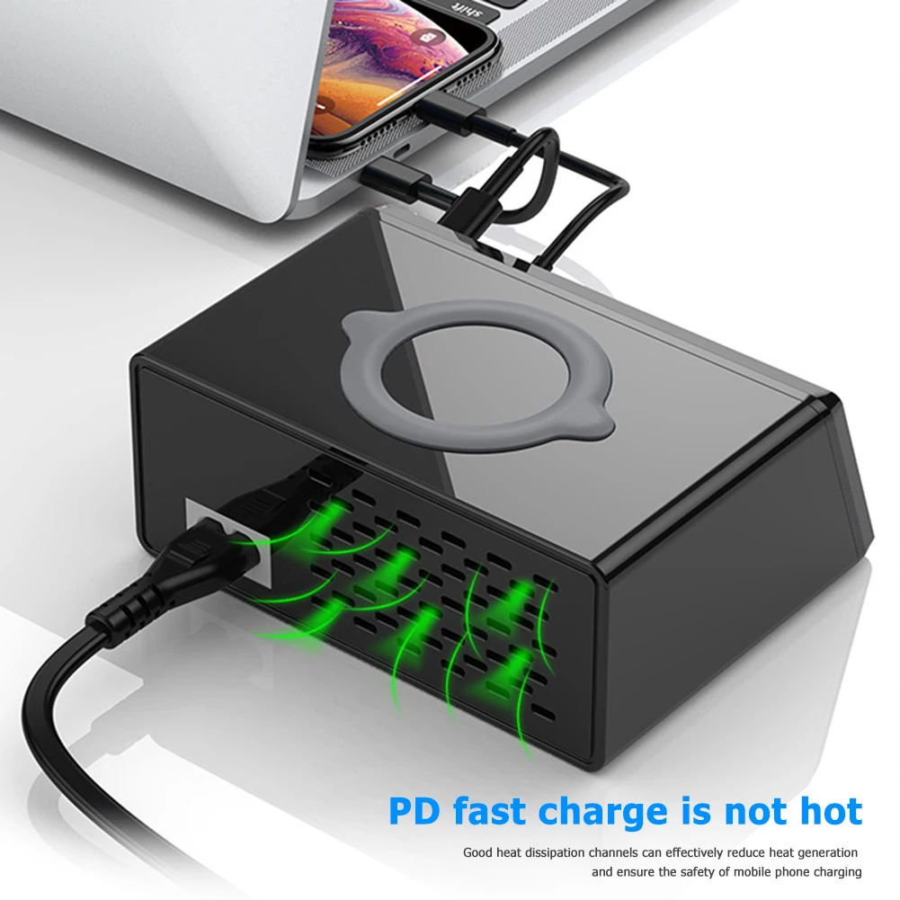 

LCD Display 100W Multi USB Fast Charger HUB 8 Port QC 3.0 PD Power Adapter Wireless Charging Station for Smart Phone Laptop