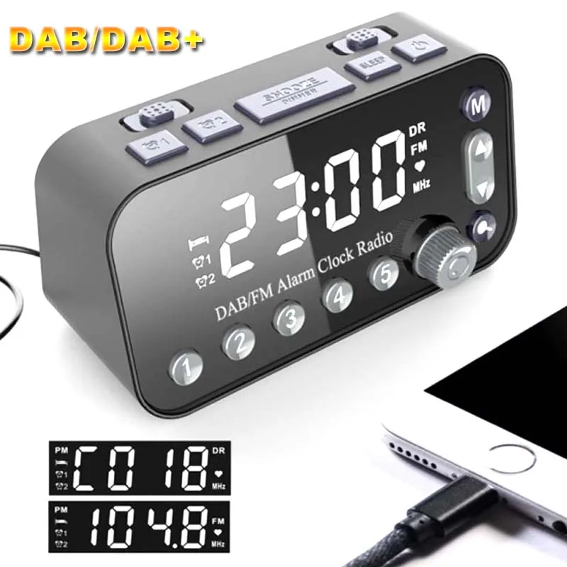 Цифровой будильник с двумя USB портами DAB и FM радио ЖК дисплей подсветка таймер сна